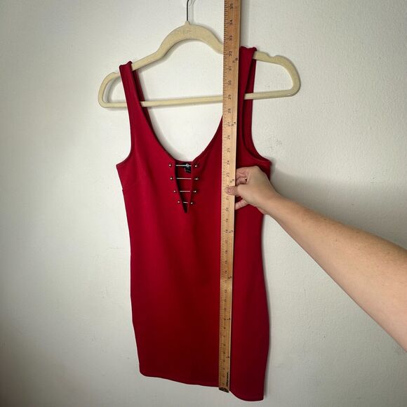 G by Guess Red Bodycon Silver Embellished V-Neck Sleeveless Mini Dress Small - Picture 12 of 14